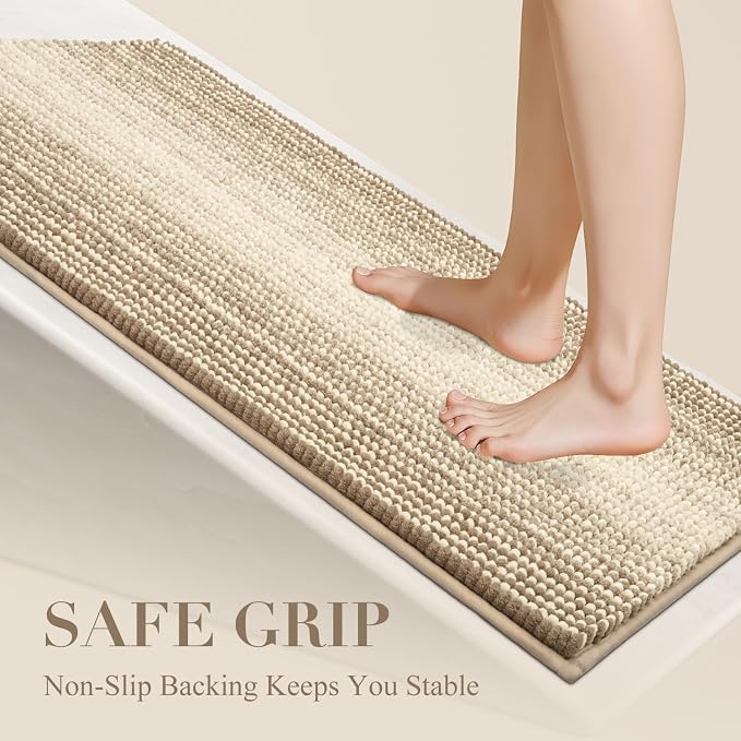 BSICPRO Bath Mat Rug for Bathroom Non Slip 17 x 24 Inches Water Absorbent Chenille Floor Mats Machine Washable (Tan)