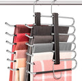HUITEM 4 Pack 6-Tier Space Saving Pant Hangers, Anti-Slip, Lightweight, Stainless Steel, Black, 6 Pairs Jeans Hangers