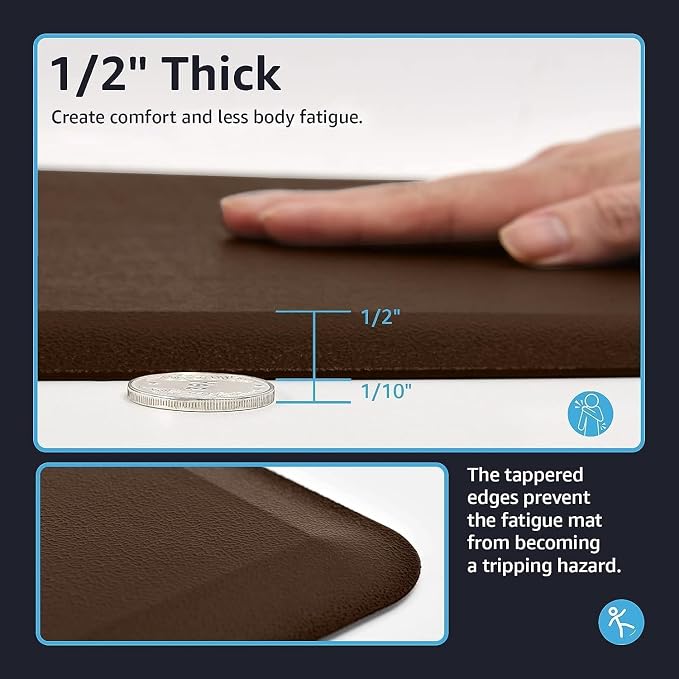 Art3d Anti Fatigue Mat - 1/2 Inch Cushioned Kitchen Mats - Comfort & Non Slip Cushion for Standing Desk, Office or Garage Floor (17.3"x28", Chocolate)