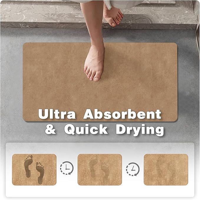 TYUU Bathroom Mat Quick Dry, Bathroom Rugs Non Slip Washable Thin Absorbent Bath Mat Fits Under Door Bathroom Floor Mat Perfect for Bath, Shower, or Sink 36"x48" Camel