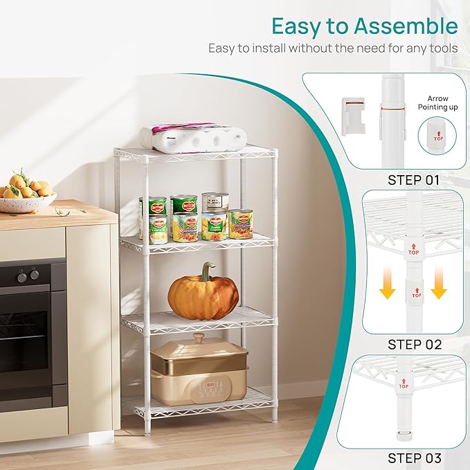 SINGAYE Shelf Wire Shelving Adjustable Storage Shelves Rack Standing Units for Kitchen Closet Laundry Bathroom Organizers Metal Pantry Narrow Mesh Gaps 14" D x 24" W x 48" H White
