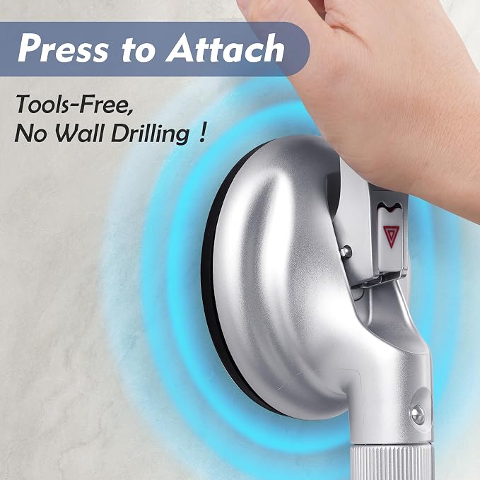 Grab Bars for Bathtubs and Showers, 17-inch Upgraded Safety Suction Grab Bar for Shower, Tools-Free Installation for Bathroom Wall, Shower Handles for Elderly with Enlarged Suction Cup - Silver