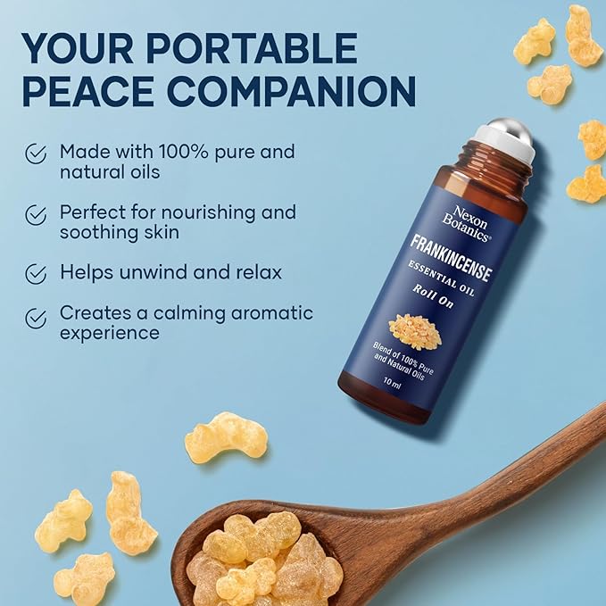 Frankincense Essential Oil Roll-On Blend 10 ml - Pure, Natural Oil with Grapeseed for Aromatherapy & Skin Care - Nexon Botanics