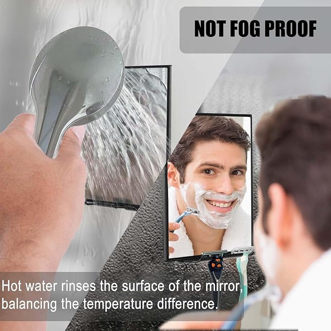 LFOYOU Shower Mirror for Shaving & Washing Your Face with a Squeegee - Built-in Two Razor Holder, 360°Rotation Adjustable Shaving Bathroom Mirror - Easy Install, Home Shower Accessory(Not Fogless)