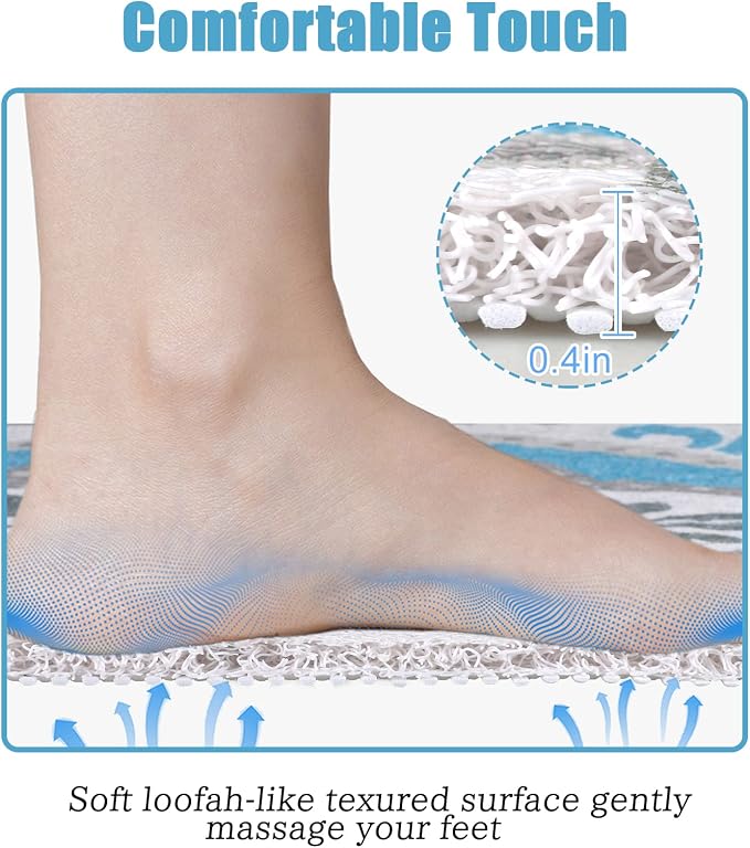 Square Shower Mat 32x32 Inch Non Slip Bath Mat for Inside Shower Loofah Shower Mat for Elderly Soft Textured Foot Massage Pad Bathroom Floor Mat for Wet Area, Without Suction Cups, Quick Drying