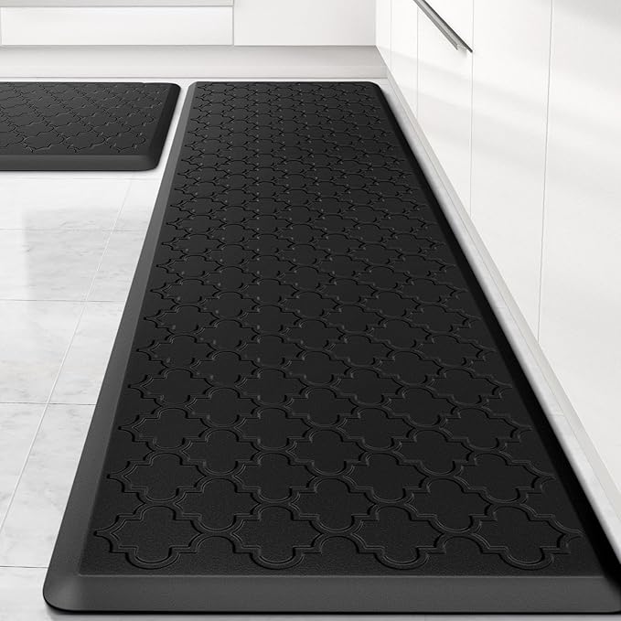 Kitchen Mat [2 PCS] Cushioned Anti-Fatigue Floor Mat Water Resistant Non-Skid Kitchen Mats and Rugs Ergonomic Comfort Foam Kitchen Rugs Standing Mat for Floor Office Sink (Black,20"x30"+20"x60")