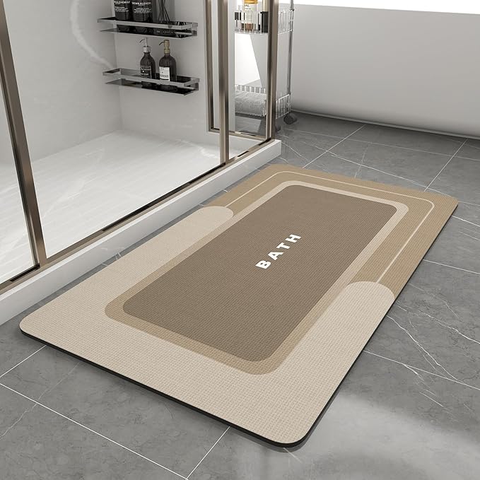 MontVoo Bath Mat-Bathroom Mat Rug Non Slip Super Absorbent Stain Resistant Quick Dry Thin Bathroom Rug-Bath Mats for Bathroom Floor Bathtub Vanity-Bathmat Bath Rug Easy Care-24"x35",Beige