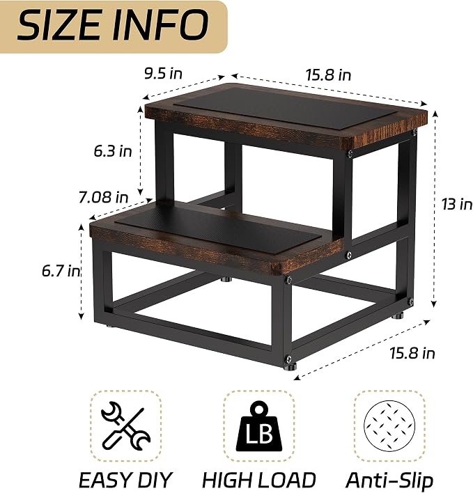 SZLHANJZ Step Stool, Multi Purpose Step Stools for Kids Adults, Round Corner Bed Step Stools for High Beds, Dog Steps Portable Stepping Stool for Bedroom Kitchen, Load 500 LB, Rustic