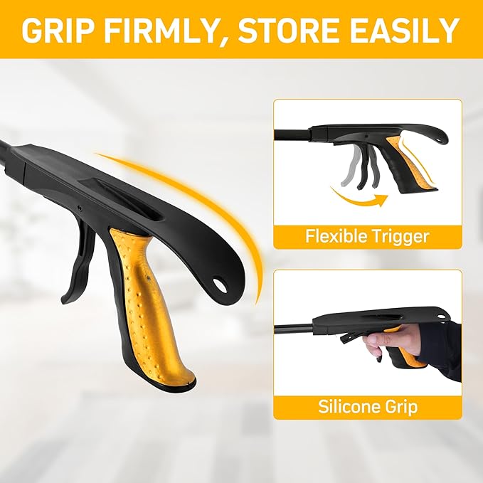 32 inch GrabRunner Folding Reacher Grabber Tool with Shoehorn,360° Rotating Head Grabber Tool with Strong Magnetic,Grabbers for Seniors (Gold)