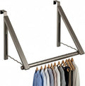 HOLDN’ STORAGE Over The Door Hanger - Foldable Rack Organizer for Hanging Clothes, Coats & Towels, Ideal for Dorm Rooms, Laundry, Bathrooms, Etc - Holds up to 35 LBs, Collapsible - Satin Nickel