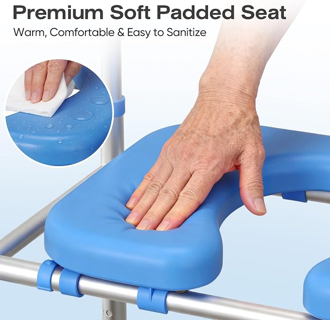 Padded Toilet Seat Riser for Seniors FSA/HSA Eligible, Adjustable Safety Frame Raised Toilet Seat with Handles, Heavy Duty Bariatric Recovery Elderly Assistance Products, Fits Round & Elongated