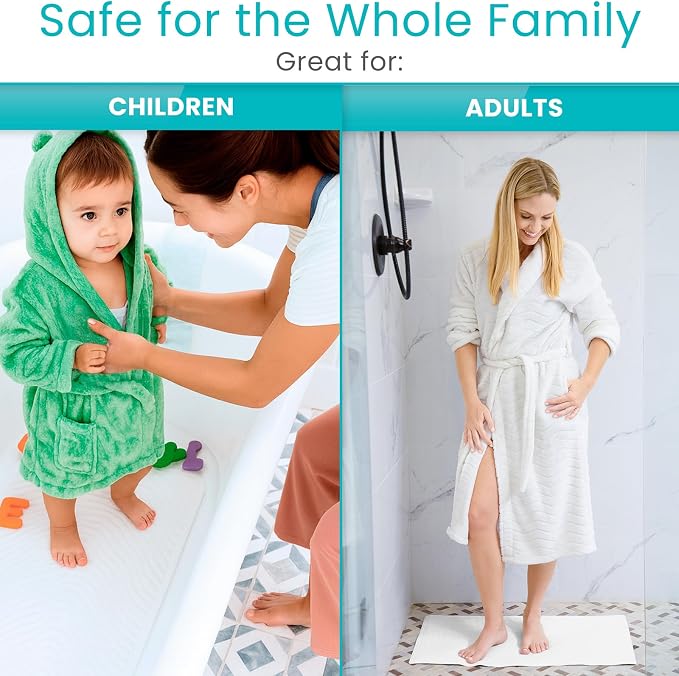 Vive Non-Slip Bath Mat with Suction Cups - 28" x 16" Extra Large Rubber Mat for Safety & Comfort - Patented Grip Prevents Slips and Falls for Kids, Elderly, Men, Women - XL Non Skid Shower & Tub Cover