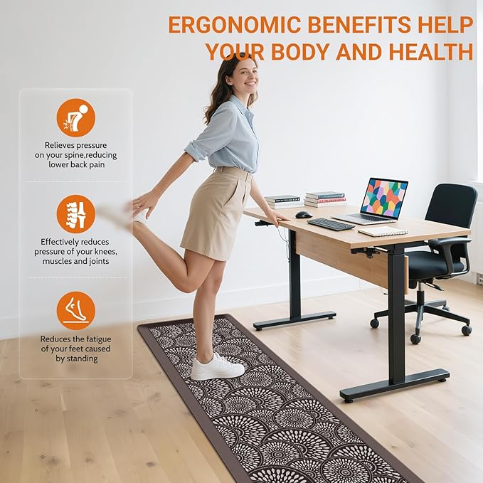 Mattitude 4/5 Inch Kitchen Mat, 24x70in Heavy Duty Ergonomic Comfort Foam Standing Desk Mat, Waterproof Non-Slip Standing Mats and Rugs for Kitchen, Office, Khaki