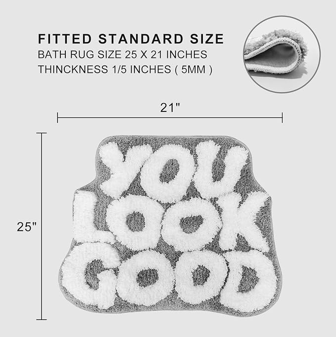 You Look Good Bath Mat Cute Bathroom Rugs, Grey Kitchen Rugs Door Mats Soft & Absorbent Plush Coral Fabric, Cool Funny Indoor Welcome Mats Home Carpets Non-Slip Washable 25”x21”