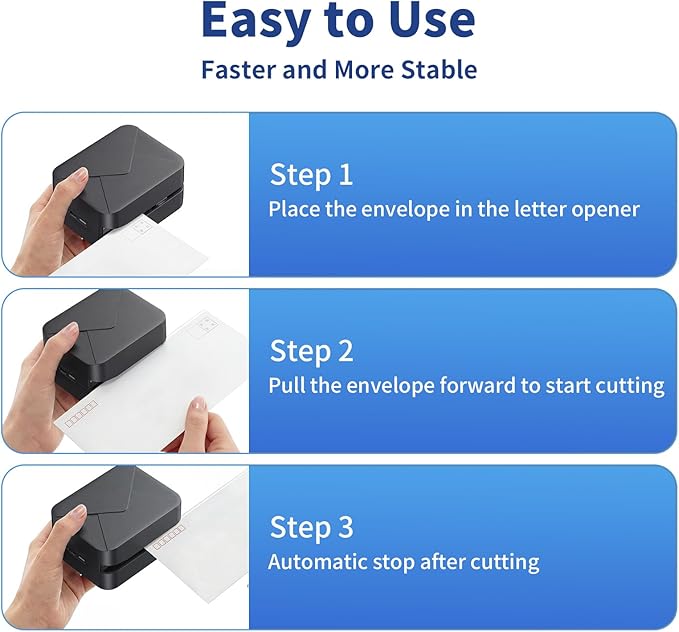 Rechargeable Electric Letter Opener Mail Opener Letter Openers Envelope Slitter Automatic Letter Opener Portable & Safe Blade Design, Universal Envelope Efficient Tool for Office Home (Black)