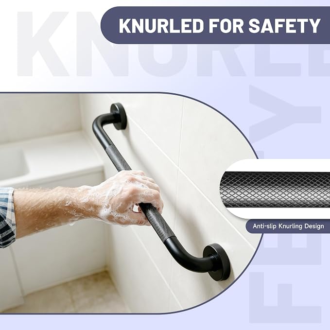 24 Inch Shower Grab Bar, XIANTHUS Black Anti Slip Safety Bars, 304 Stainless Steel Bathroom Handrail, Handicap Grab Bars for Wall, Shower Grip Handle for Seniors Elderly Injury Assist Bath (1.25" Dia)