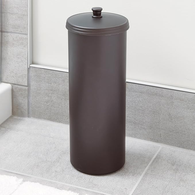 iDesign Freestanding Bathroom Toilet Paper Storage Holder with Lid for 3 Extra Rolls, Bronze