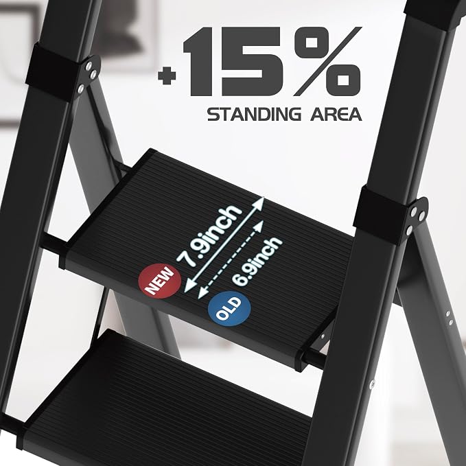 Taranta 4 Step Ladder,Liahtweight Aluminum Laddewith Handgrip, Portable Folding Stepladder with Anti-SlipPedalfor Home, Ofice, Kitchen 330lbs - Black
