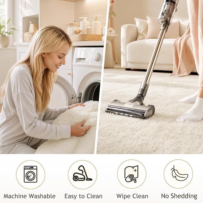 Ophanie Runner Rug for Hallway, 2x7 Washable Non-Slip Fluffy Soft Bedside Rugs, Bedroom Living Room Shaggy Carpet for Kids Girls Boys Dorm Nursery Home Decor Aesthetic, Ivory