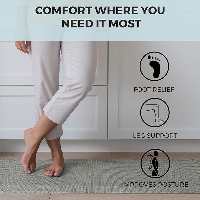 NewLife by GelPro Ergo-Foam Cushioned Anti-Fatigue Standing Kitchen Floor Mat, Padded Stain-Resistant, Waterproof, Non-Slip Comfort Padded Desk/Office Mat - 20" x 72", Patina Grey