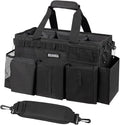 SCAVATA Wearable Cleaning Caddy Bag, Supplies Organizer with Handle & Shoulder Straps for Housekeepers, Under Sink & Car Cleaning Tool Organizer with 4 Foldable Dividers (Black)