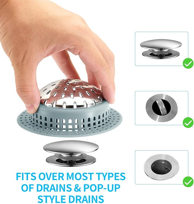Aluvor Bathtub Drain Hair Catcher Shower Drain Cover Sink Drain Protector for Pop-Up & Regular Drains, Greyish Blue