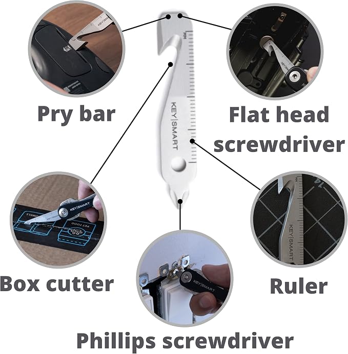KeySmart Key Chain MultiTool - 5-in-1 Multi Purpose Keychain Tool with Box Opener, Ruler, Pry Bar, Phillips & Flat Head Screwdriver - EDC Gadgets, Gear & Mini Multi-Tool for Men -3-Pack