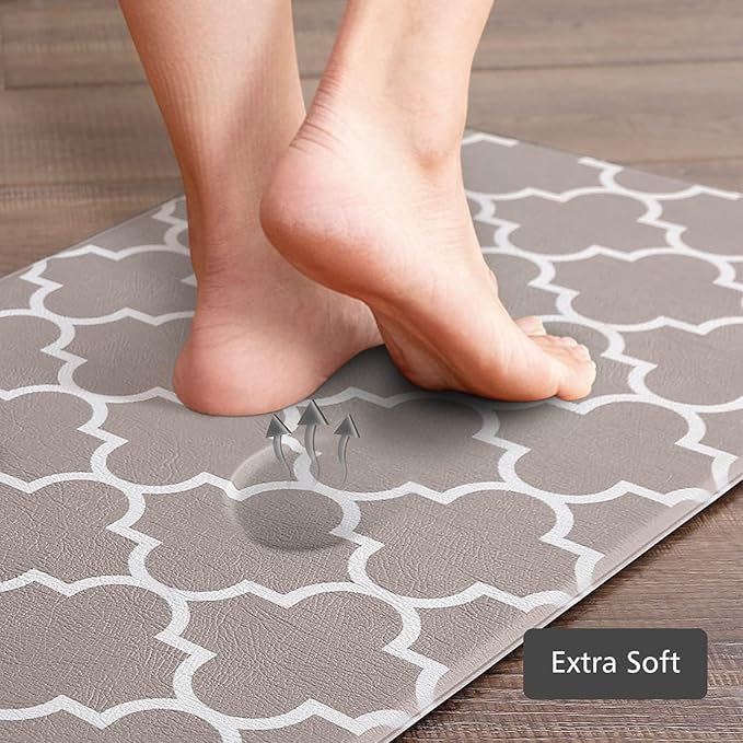 KMAT Kitchen Mat [2 PCS] Cushioned Anti-Fatigue Area Rug Sets, Waterproof Non-Slip Kitchen Mats and Rugs Heavy Duty PVC Ergonomic Comfort Foam Rug for Kitchen, Floor Home, Office, Sink, Khaki