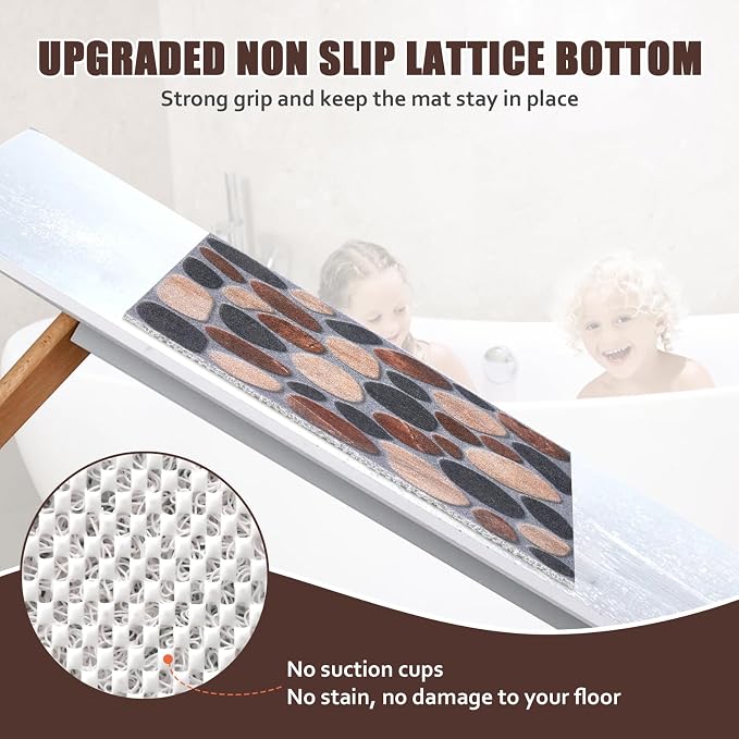 Loofah Shower Bath Mat Non Slip: 24x24 Inch Square Bath Mat for Inside Shower - Soft Non-Slip with Drain - Gray Shower Safety Mat for Bathroom Wet Areas Stall Tub