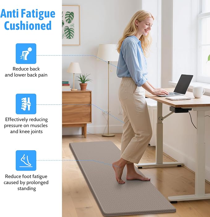 StepLively Kitchen Mat, 2 PCS Kitchen Rugs, Cushioned Kitchen Mats for Floor, Anti Fatigue Kitchen Rug Set, Non-Skid Standing Mat for Kitchen, Office, Sink, 17.3"x30"+17.3"x59", Khaki