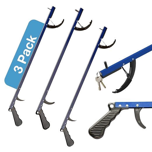 Sammons Preston Reacher, 26" Lightweight Grabber Reacher Tool with Magnetic Tip, Ergonomic Grip & Claw Jaw, Portable Reaching Aid for Seniors, Daily Living & Home Use, Standard Blue, 3 pack