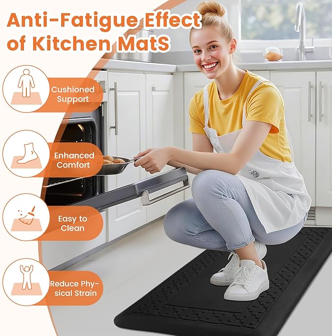4/5 Inch Thicker Kitchen Mats for Floor Non-Slip Anti Fatigue Comfort Mat Waterproof Kitchen Rug for Sink, Office,Home Stain Resistant Standing Desk Rugs-17.3"x 39", Black