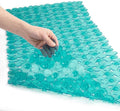 WELTRXE Non Slip Bath Mat Pebbles Bathtub Mat with Suction Cups, Drain Holes for Bathroom Showers, Tub, 35 x 16 Inches Machine Washable Bathroom Mats BPA, Latex Free Safe Shower Mats - Teal
