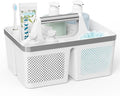BYUNER Plastic Shower Caddy Dorm: Portable Bathroom Caddy Organizer with Handle and Holes, Cleaning Basket, Hard Shower Basket Storage Tote for Toiletry, College Dorm Room Essentials White/Silver