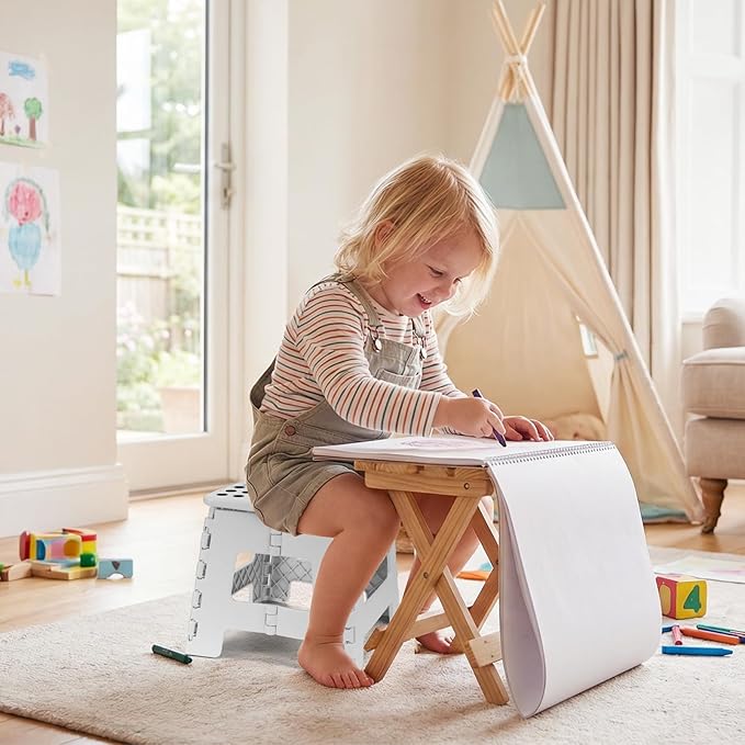 Dyforce Folding Step Stool 9 Inch, Kids Step Stool, Heavy Duty Step Stools for Adults, Compact Foot Stools, Light-Weight Toddler Step Stools for Kitchen, Bathroom, Holds Up to 300 lbs (White)
