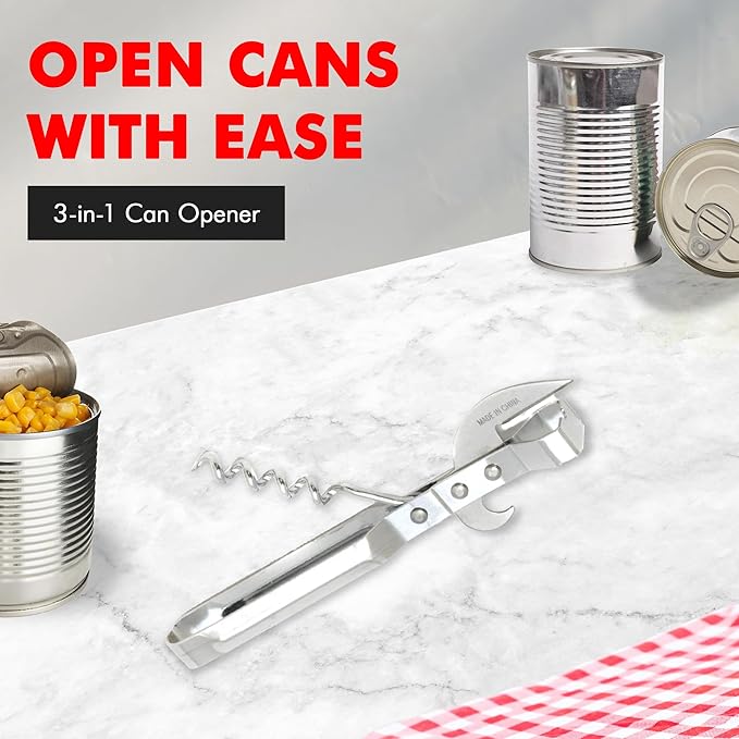 Chef Craft Select 3-in-1 Can Opener, 6 inches in length, Stainless Steel