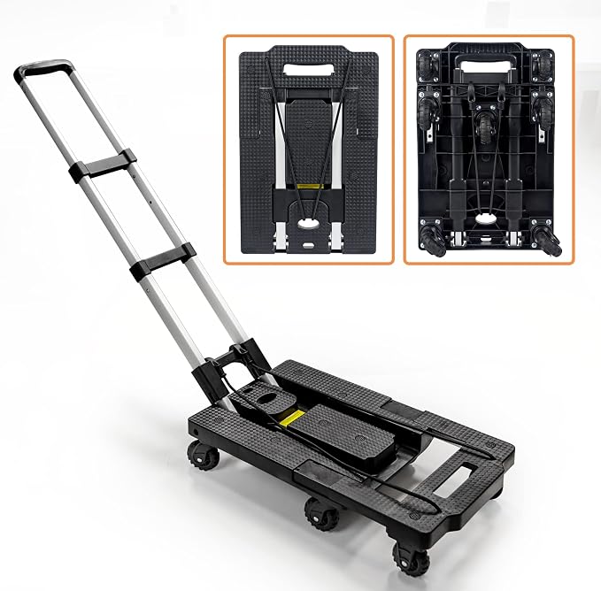 Dolly Cart Portable Hand Truck Lightweight Hand Cart Compact Utility Cart with Heavy Duty Wheels Solid Construction Adjustable Handle for Personal, Moving, Travel and Shopping Use (7 Wheels)