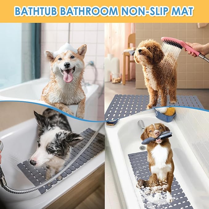 Bathtub Shower Mat, Pet Dog Bathing Non-Slip Mat, Dog Bath mat for tub, Quick Drain Bathtub Mat with Suction Cups & Drain Holes for Bathroom, 27.1x15.7 Inch (Mars Green)