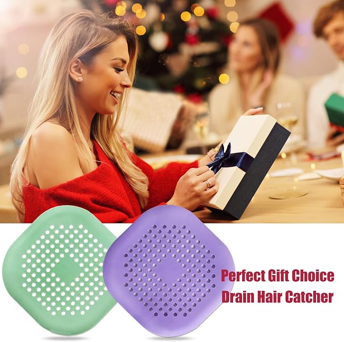 Hair Drain Catcher,Square Drain Cover for Shower Silicone Hair Stopper with Suction Cup,Easy to Install Suit for Bathroom,Bathtub,Kitchen 2 Pack (Purple Green)