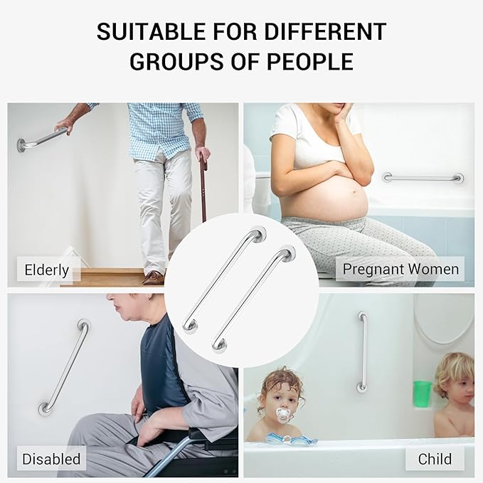 12 Inch Grab Bars for Wall Brush Nickel, Safety Shower Grab Bars for Seniors Elderly Handicapped, Handicap Grab Bars for Shower with Concealed Screws, Tesuchan