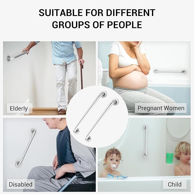 2 Pack 16 Inch Grab Bars for Wall Brushed Nickel, Safety Shower Grab Bars for Seniors Elderly Handicapped, Handicap Grab Bars for Shower with Concealed Screws, Tesuchan