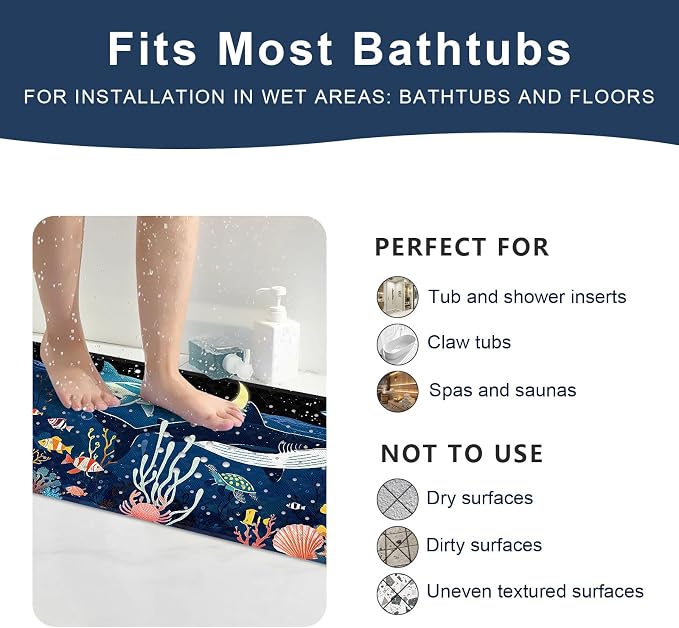 XIYUNTE Baby Bath Mat for Tub Non Slip Kids Bath Mat - 40"x16" Extra Long Bathtub Mat Non Slip Kids, Eco-Friendly Toddler Bath Mats with Suction Cups for Secure Grip, Easy to Clean & Easy Drying