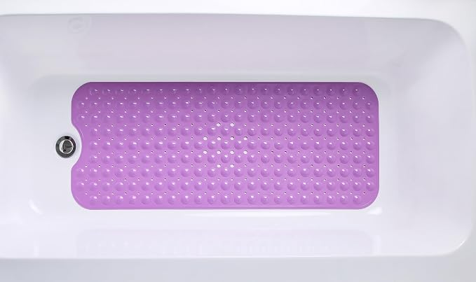 Extra-Long Non-Slip Bathtub & Shower Mat 39”x16” (Smooth/Non-Textured Tubs Only) Safe, Clean, Machine-Washable, Superior Grip&Drainage, Vinyl, Opaque Purple