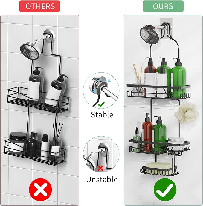 DAOYA Shower Caddy Hanging, Anti-Swing Over Head Shower Caddy, Rustproof Bathroom Organizer with Soap Holder & Hooks