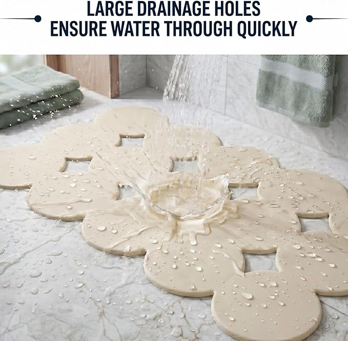 Webos Patented Non Slip Bathtub Mat Shower Bath Mats with Strong Suction Cups Soft Heavy Duty Natural Rubber Superior Grip&Drainage for Inside The tub (Beige, 28x16 inch)