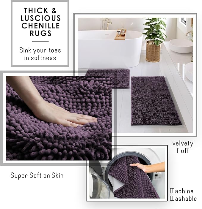 Clara Clark Bathroom Accessories Set - Bathroom Set, Bathroom Sets with Shower Curtain and Rugs, Shower Curtain Set with Trash Can - Purple - 22PC