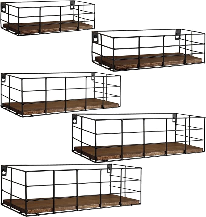 Fixwal Hanging Floating Shelves, 5 Sets of Mounted Shelves for Storage, Wall Shelf for Bathroom, Living Room, Bedroom, Kitchen (Carbon Black)
