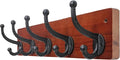 WEBI Rustic Coat Rack Wall Mount,5 Cast Iron Coat Hooks Wall Mounted,Heavy Duty Wood Wall Coat Hanger Hooks for Hanging Coats,Jacket,Clothes,Backpack,Farmhouse,Cherry