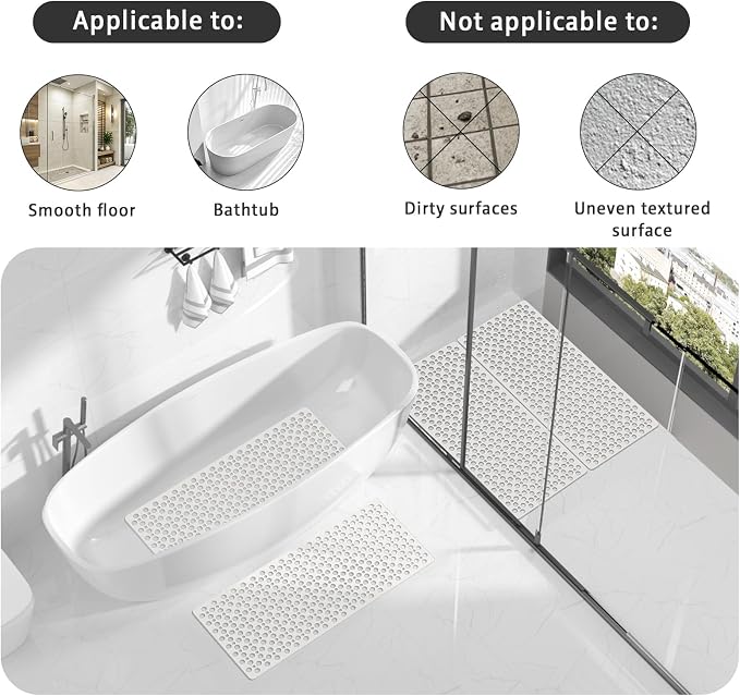 XIYUNTE Shower Mat Non Slip Bath Mat for Tub - 35" x 16" Soft TPE Bathtub Mat Non Slip Shower Mats for Inside Shower, Anti Slip Shower Mat with Suction Cups, Quick-Drying Bath Tub Mat, White