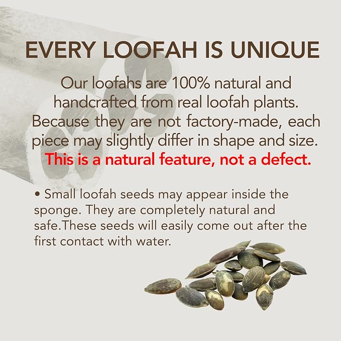 Loofah Sponge for Body Scrub, Exfoliating Body Scrubber & Loofah with Handle, Exfoliating Pads, Loofah for Women, Men & Kids (2 Count,1 Pack, Natural Cut)